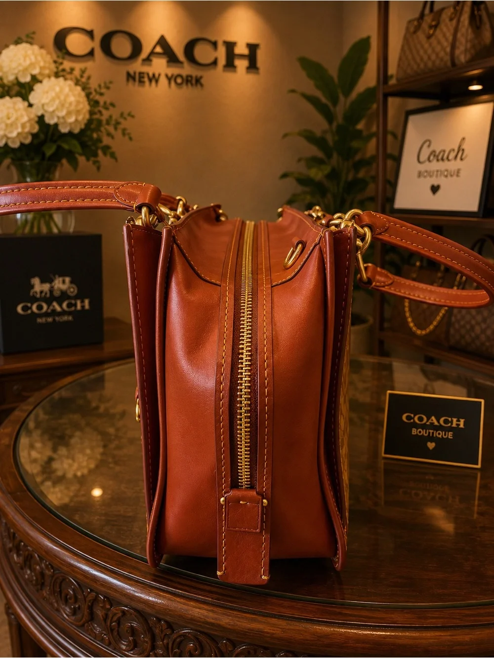 Coach Dreamer Brown Signature Canvas Satchel with Saddle Leather Trim